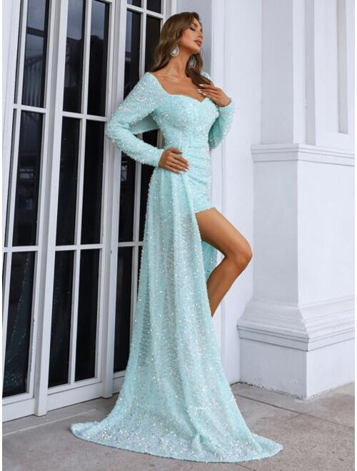 Missord Asymmetrical Sequin Floor Length Prom Dress