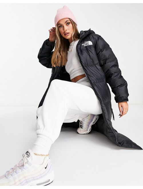 The North Face Nuptse Belted long puffer coat in black