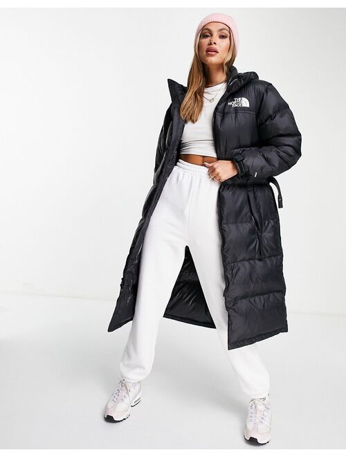 The North Face Nuptse Belted long puffer coat in black