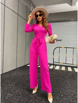 Puff Sleeve Belted Jumpsuit