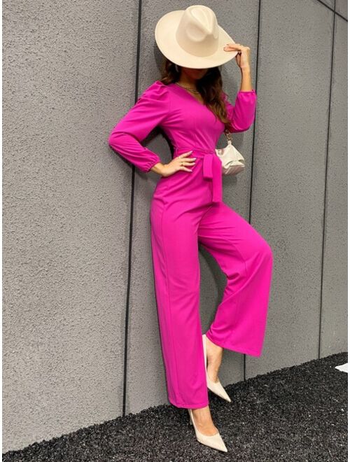 Shein Puff Sleeve Belted Jumpsuit