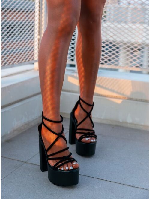 SHEIN SXY Knot Design Chunky Heeled Strappy Sandals