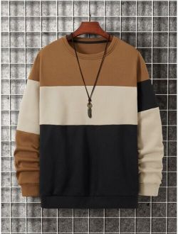 Men Color Block Thermal Pullover Without Necklace