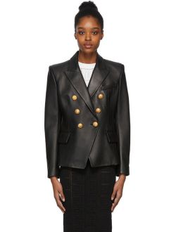 Black Six-Button Leather Jacket