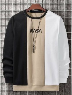 Men Letter Graphic Colorblock Thermal Lined Sweatshirt