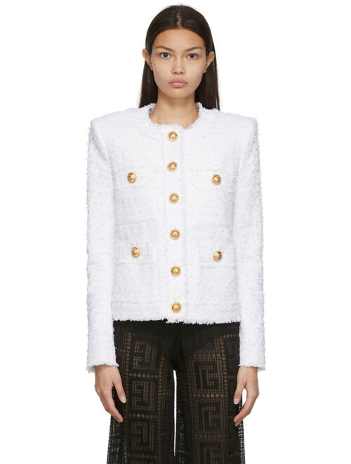 Balmain collarless four-pocket tweed jacket