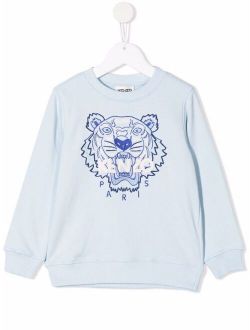 Kids tiger-embroidered cotton sweatshirt