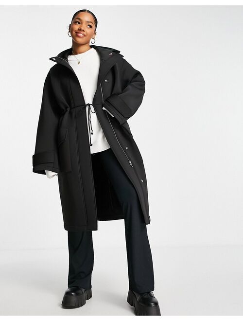 Asos Design oversized scuba parka coat in black