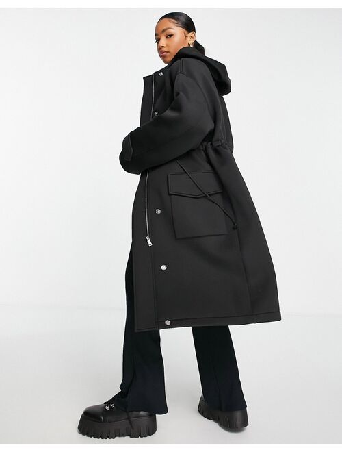 Asos Design oversized scuba parka coat in black