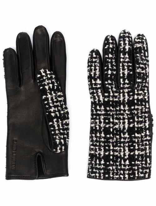 Saint Laurent tweed-panel gloves