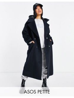 Petite oversized hybrid coat with rainwear hood in navy