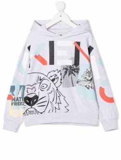 Kids Tiger Head-print cotton hoodie