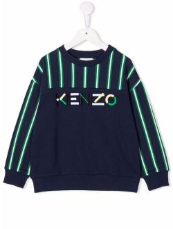 Kids logo-embroidered striped sweatshirt
