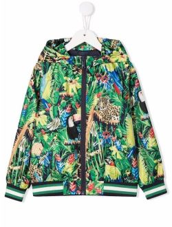Kids jungle-print hooded jacket