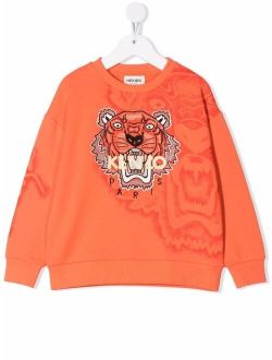 Kids Tiger Head-motif cotton sweatshirt