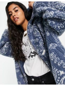 paisley patched bomber jacket in blue
