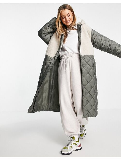 Asos Design borg patched quilted jacket in khaki
