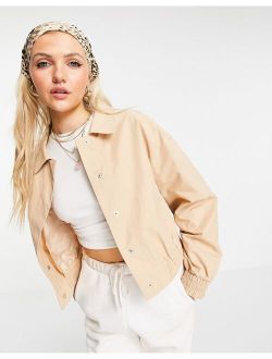 cotton cropped jacket in coral
