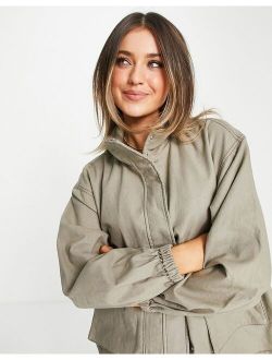 linen oversized jacket in brown