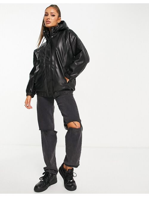 Asos Design quilted faux leather bomber jacket in black
