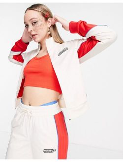 Originals 'Retro Luxury' track jacket in off white and red with monogram print
