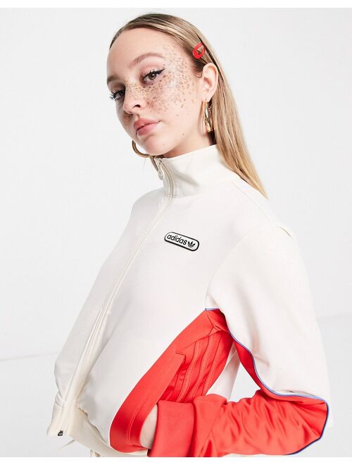 Adidas Originals Originals 'Retro Luxury' track jacket in off white and red with monogram print