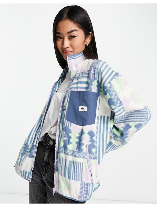 Quiksilver Heritage Thrift pattern full zip fleece in blue