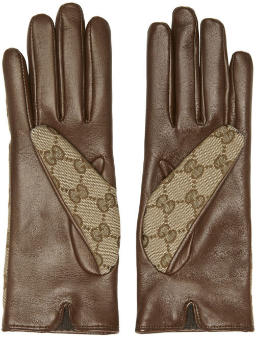 Gucci Beige & Brown Canvas GG Gloves