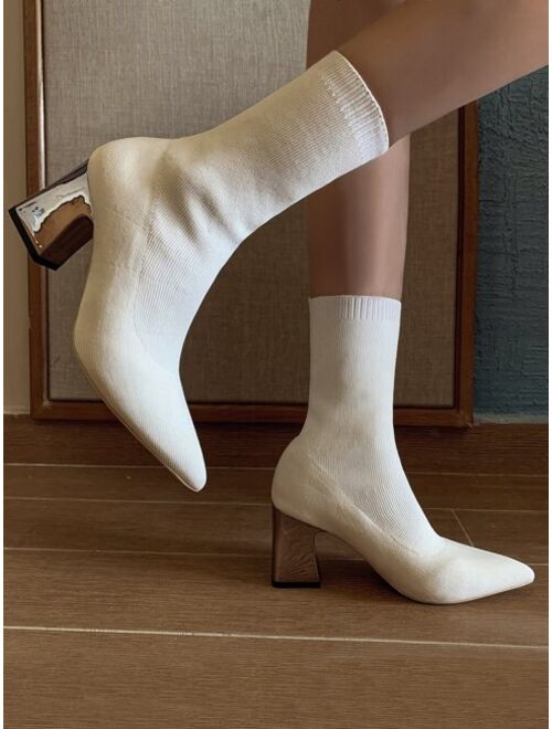 Shein Point Toe Chunky Heeled Sock Boots
