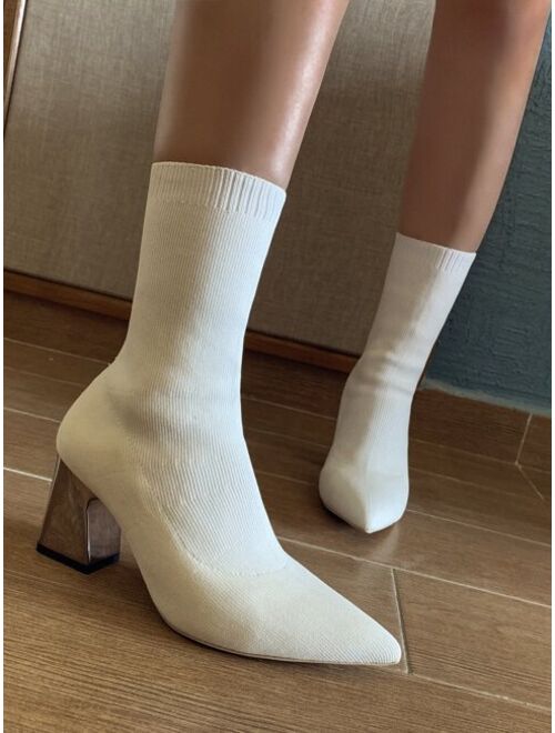 Shein Point Toe Chunky Heeled Sock Boots