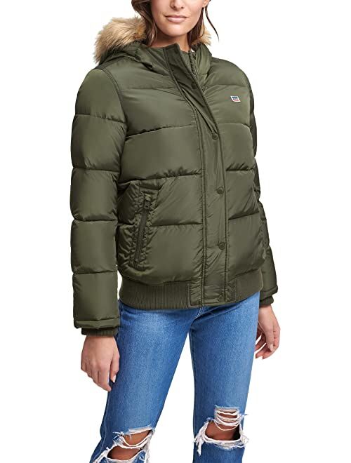 Levi's Shortie Quilted Snorkel Bomber with Faux Fur Trim On Hood