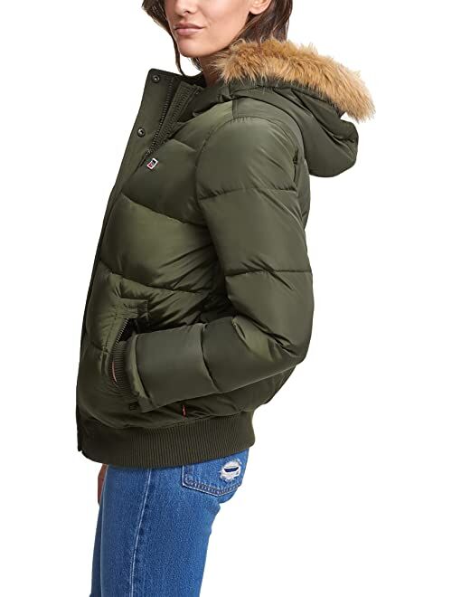 Levi's Shortie Quilted Snorkel Bomber with Faux Fur Trim On Hood