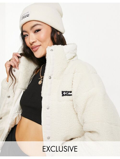 Columbia Lodge Baffled sherpa jacket in beige Exclusive at ASOS
