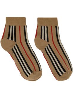 Beige Stripe Intarsia Socks