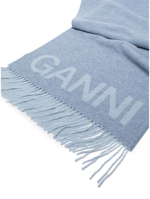 GANNI fringed logo two-tone scarf