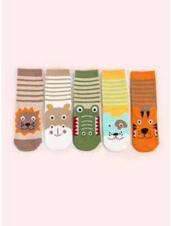 5pairs Toddler Boys Striped Print Socks