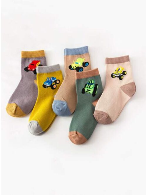 Shein 5pairs Toddler Boys Cartoon Graphic Socks