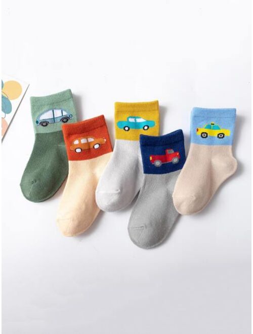Shein 5pairs Toddler Boys Cartoon Graphic Crew Socks