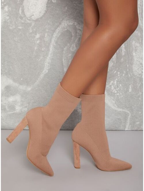 Shein Lycra Pointed Toe Slip-On Block Heel Boots