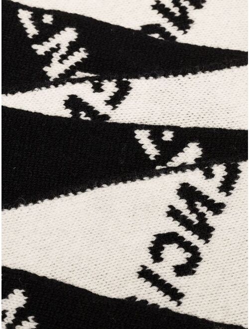 Balenciaga black and white logo intarsia wool blend scarf