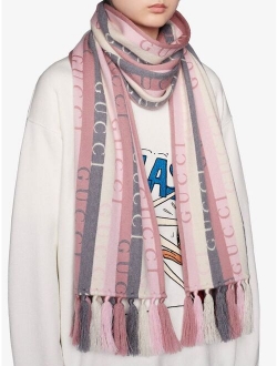logo-stripe wool scarf