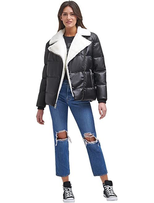 Levi's Oversized Asymmetrical Faux Leather Moto with Sherpa Lined Lapels