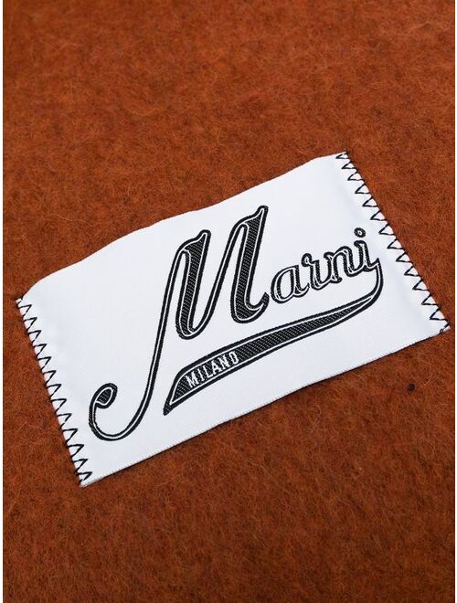 Marni logo-patch fringed scarf