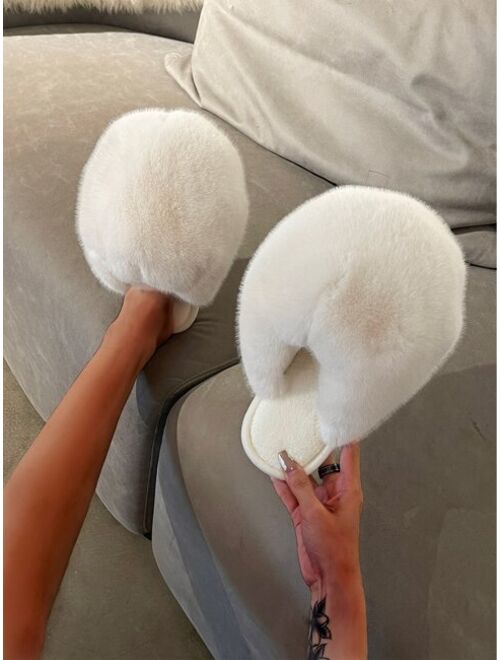 Shein Minimalist Faux Fur Design Home Slippers