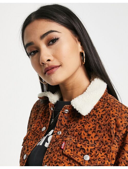 Levi's sherpa collar denim jacket in leopard print