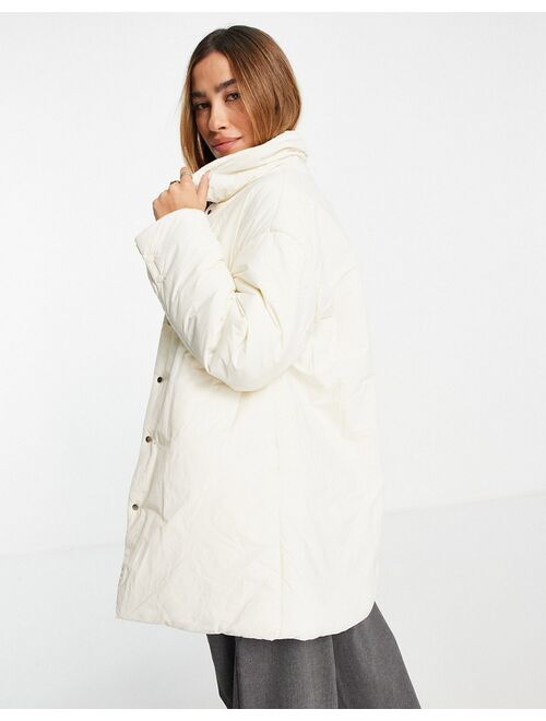 Mango padded button down coat in cream