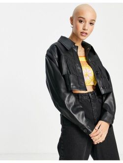 tassle faux leather jacket in black