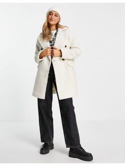 textured smart crombie coat in cream