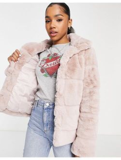 pelted faux fur coat in pink
