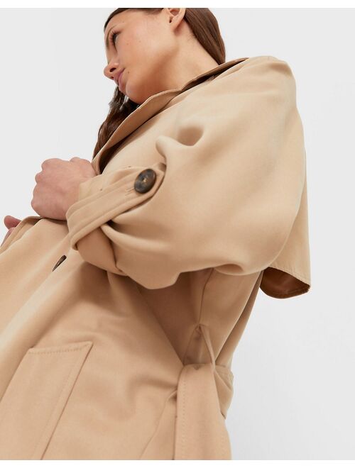 Stradivarius recycled polyester longline trench coat in camel